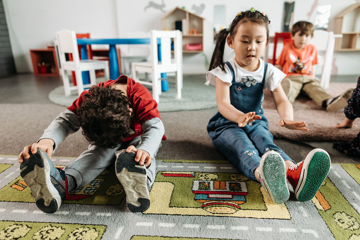 Kids doing exercises in a kindergarten