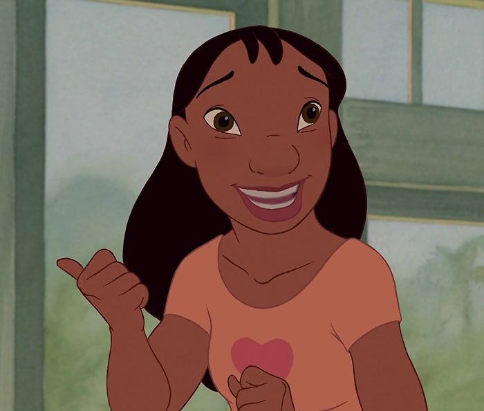 Animated female character smiling, exuding fame and strength, wearing a peach top with a heart design.