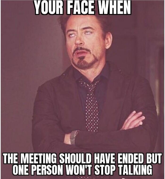 Meme showing a frustrated expression, typical HR humor about long meetings.