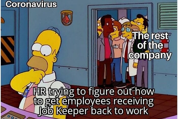 Cartoon meme depicting a typical HR person dealing with return-to-work logistics during coronavirus.