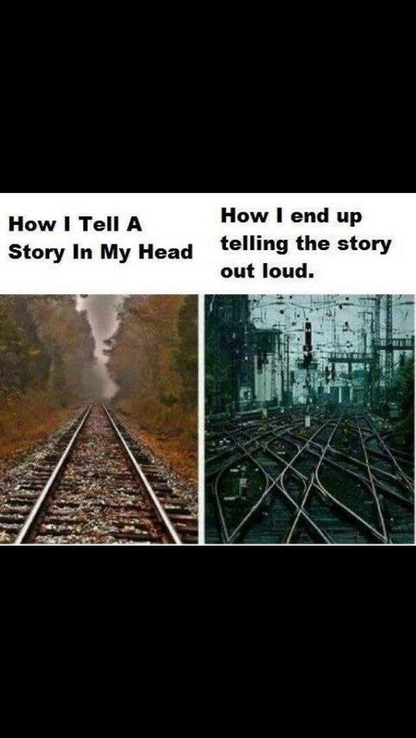 Comparison meme about social anxiety: straight vs. tangled railroad tracks.