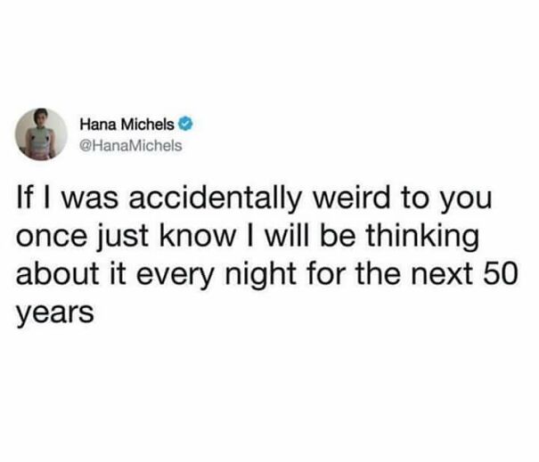 "Social anxiety meme about overthinking a past awkward moment, relatable to those with anxiety."