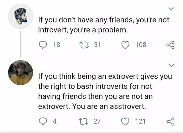 Two tweets humorously discussing social anxiety and the misconceptions about introverts and extroverts.
