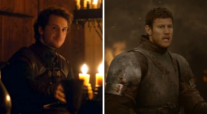 Freddie Stroma as Dickon Tarly in Game Of Thrones and Tom Hopper as Dickon Tarly