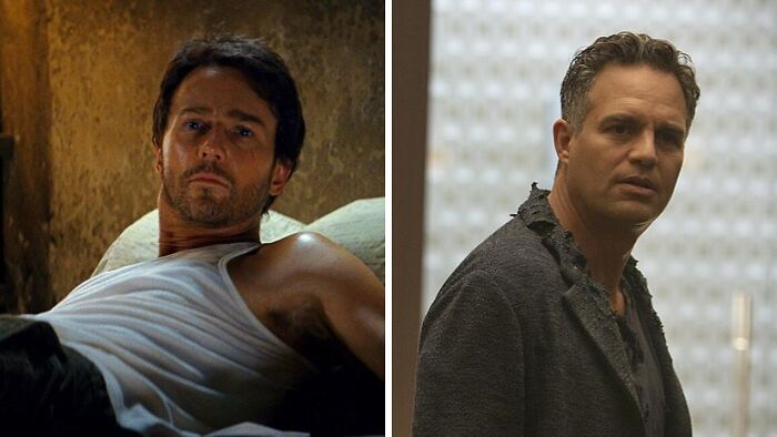 Edward Norton in movie The Hulk and Mark Ruffalo in the movie The Hulk