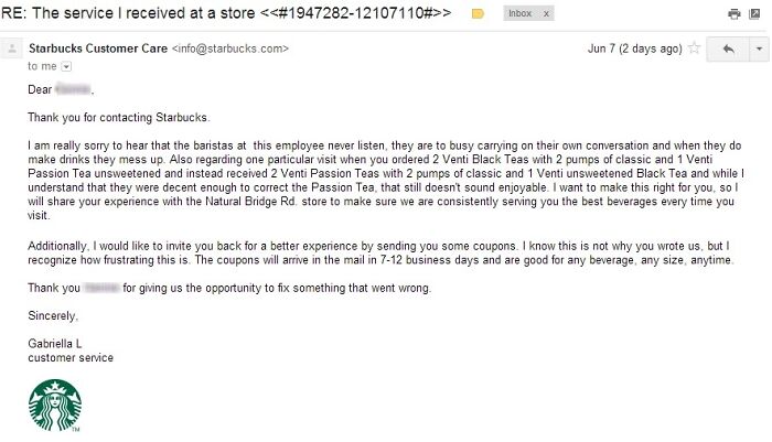 Nice Copy-Paste Apology Starbucks