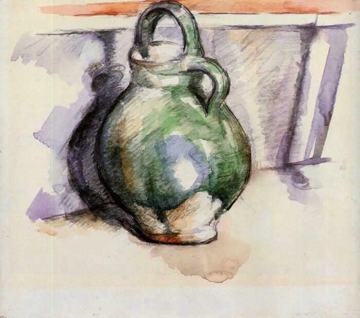 A watercolor painting of a green jug on a table, showcasing the mastery of watercolor techniques.