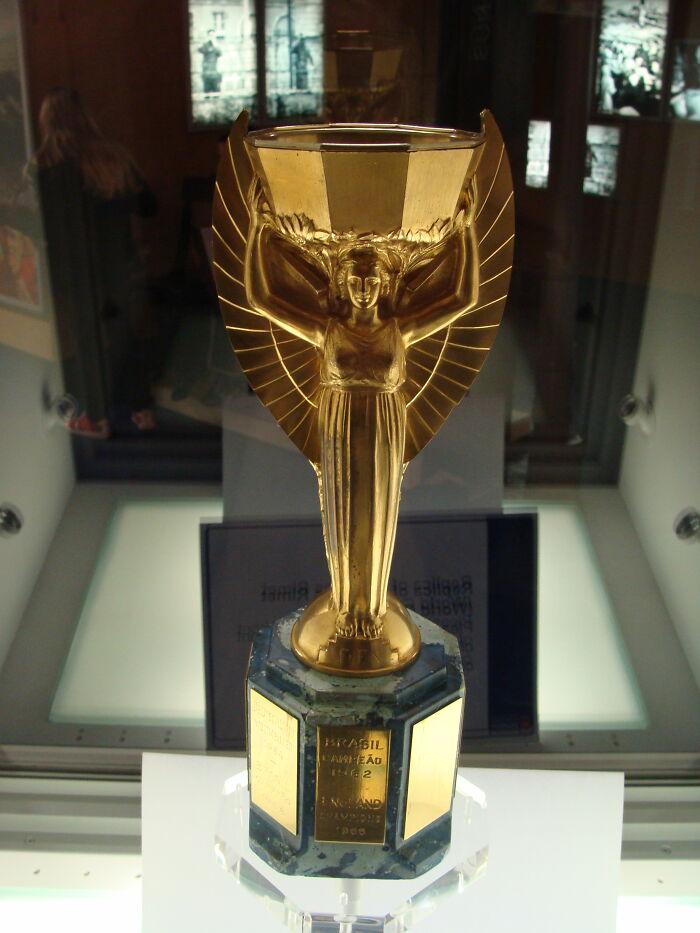 Replica of the Jules Rimet trophy on display at the National Football Museum in Preston