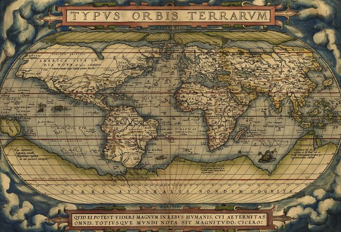 Theatrum Orbis Terrarum map by Abraham Ortelius made up of a number of homogeneous map sheets and supporting texts 