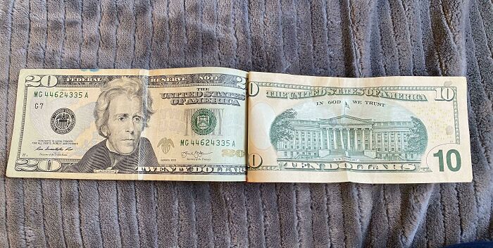 Found This In My Wallet. I Believe I Was Given The $10 Bill As Change. It Was Glued To The $20 Bill At Both Ends