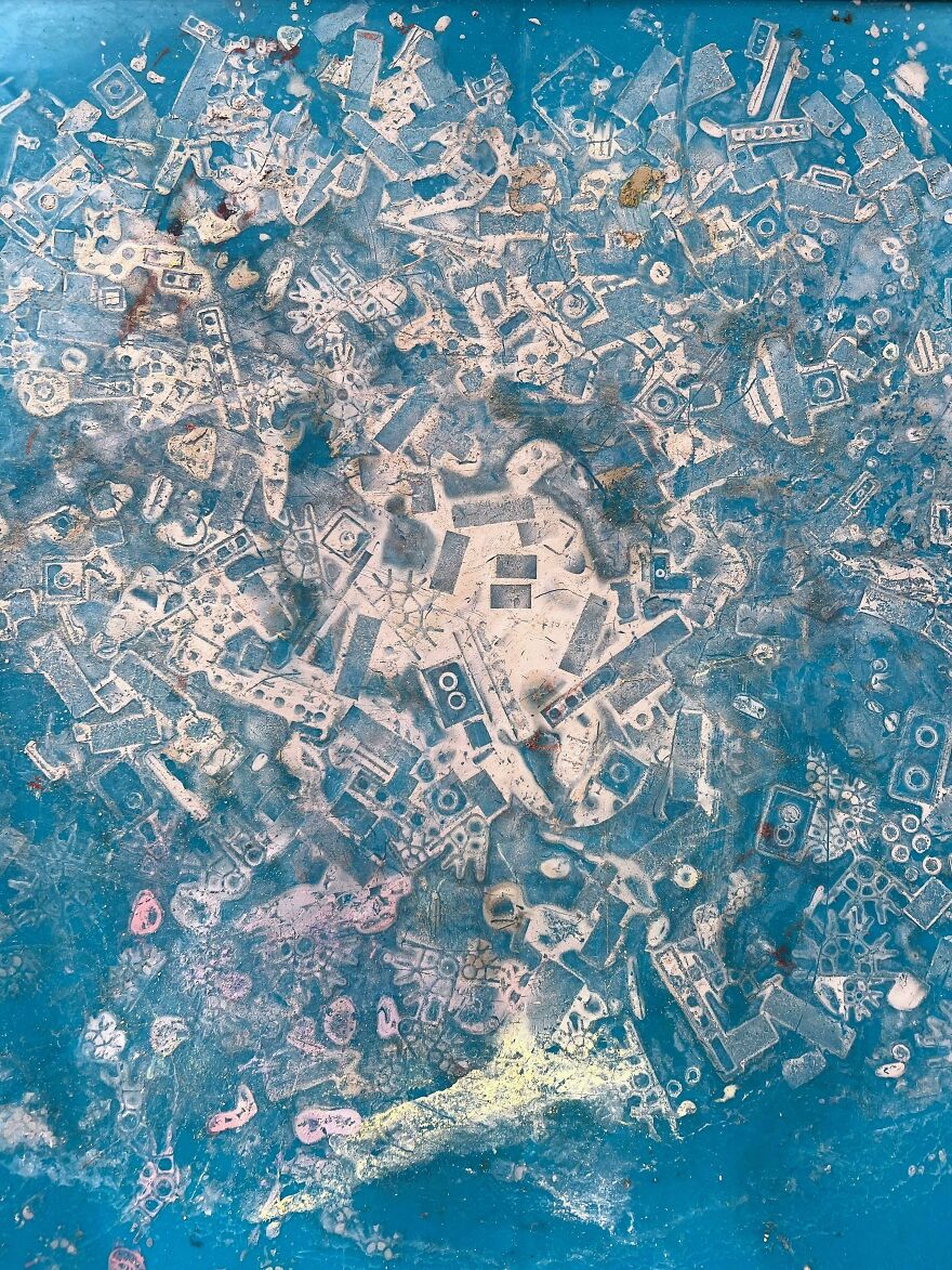 Accidental Art: Water, Chalk, LEGO Dried On A Table