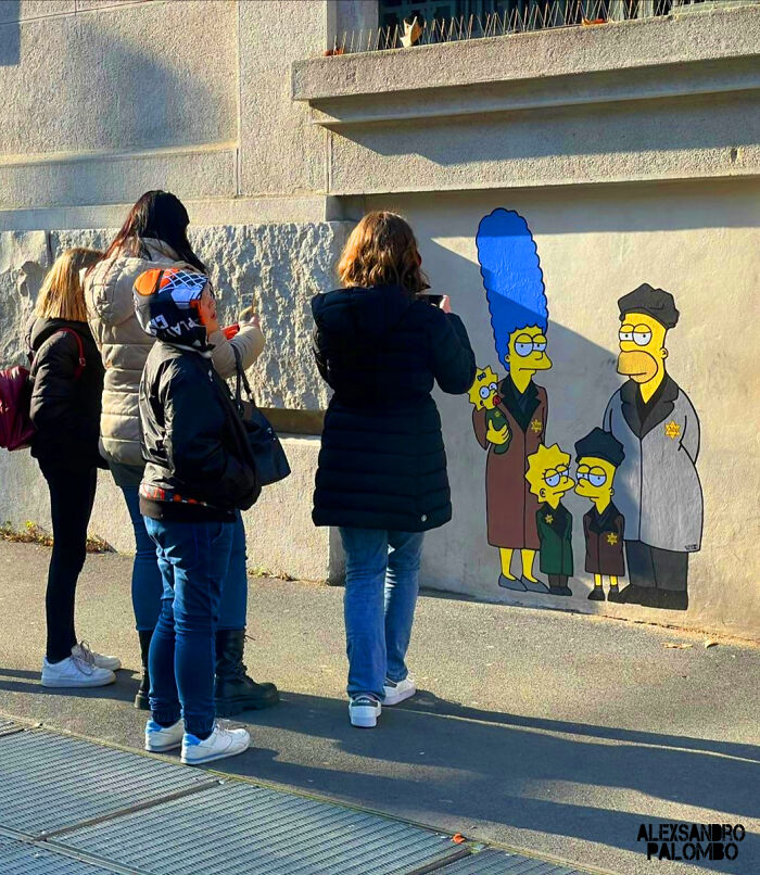 This Artist Paints &lsquo;Simpsons&rsquo; Characters As Holocaust Victims Outside The Milan Shoah Memorial