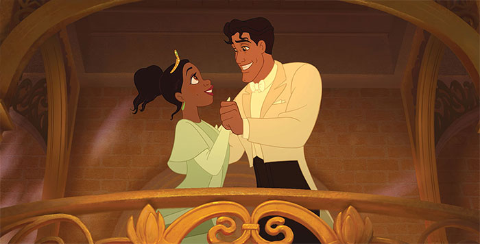 Cartoon couple on a balcony, gazing lovingly at each other, showcasing a sweet moment.