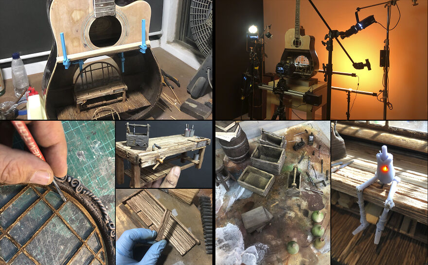 I Crafted My Own Pinocchio Diorama Inside A Guitar (10 Pics)