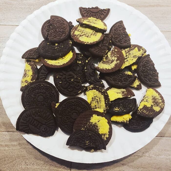 So The Sweets Thief Struck Again Last Night! I Woke Up This Morning To This Lovely Half-Eaten Pile Of Oreos