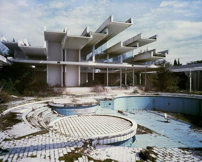Ruin Of Haludovo Palace Hotel As Seen From Pool Area. Island Krk North Of Malinska, Croatia