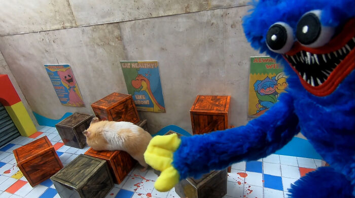 My Hamster Escapes From Hostile Huggy Wuggy In The Awesome Poppy Playtime Maze That I Made (12 Pics)