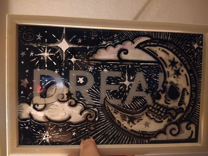 Not My Best Work But, After A While Creating Nothing Bcuz Of Depression. Making This Was Fun. Some Paint Scratched Off So The Light From Fairy Lights Behind Shine Through