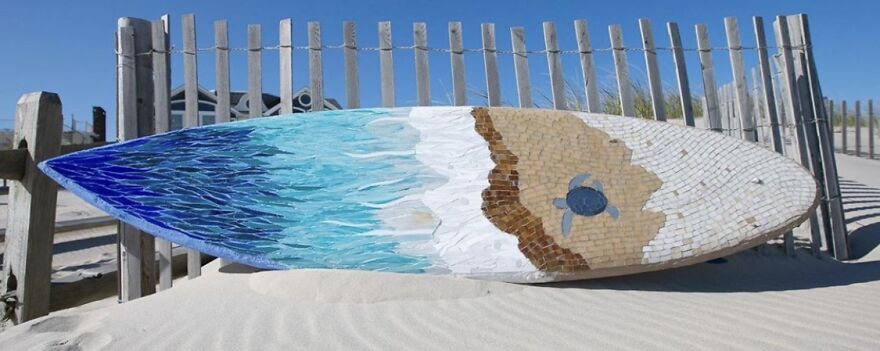 I Create Unique Glass Mosaics On Surfboards