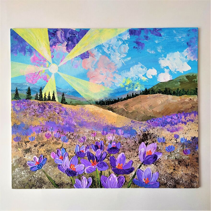 Crocus Field Painting Impasto