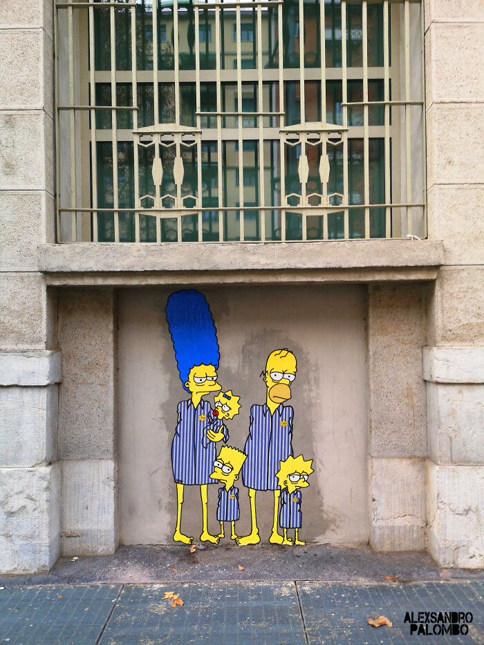 This Artist Paints &lsquo;Simpsons&rsquo; Characters As Holocaust Victims Outside The Milan Shoah Memorial