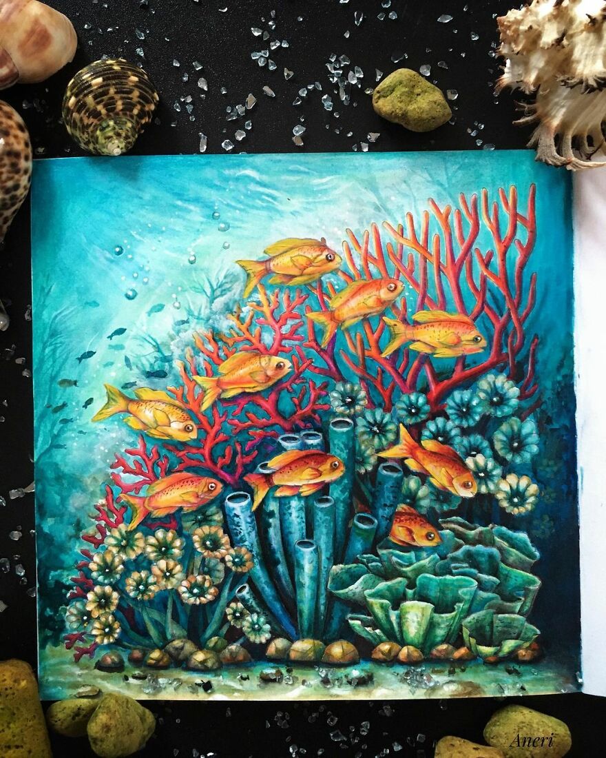 This Artist Patiently Paints Drawings, Turning Them Into Works Of Art