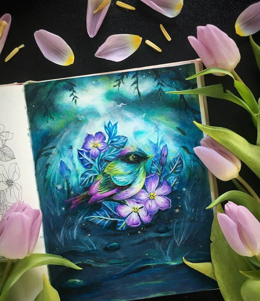 This Artist Patiently Paints Drawings, Turning Them Into Works Of Art