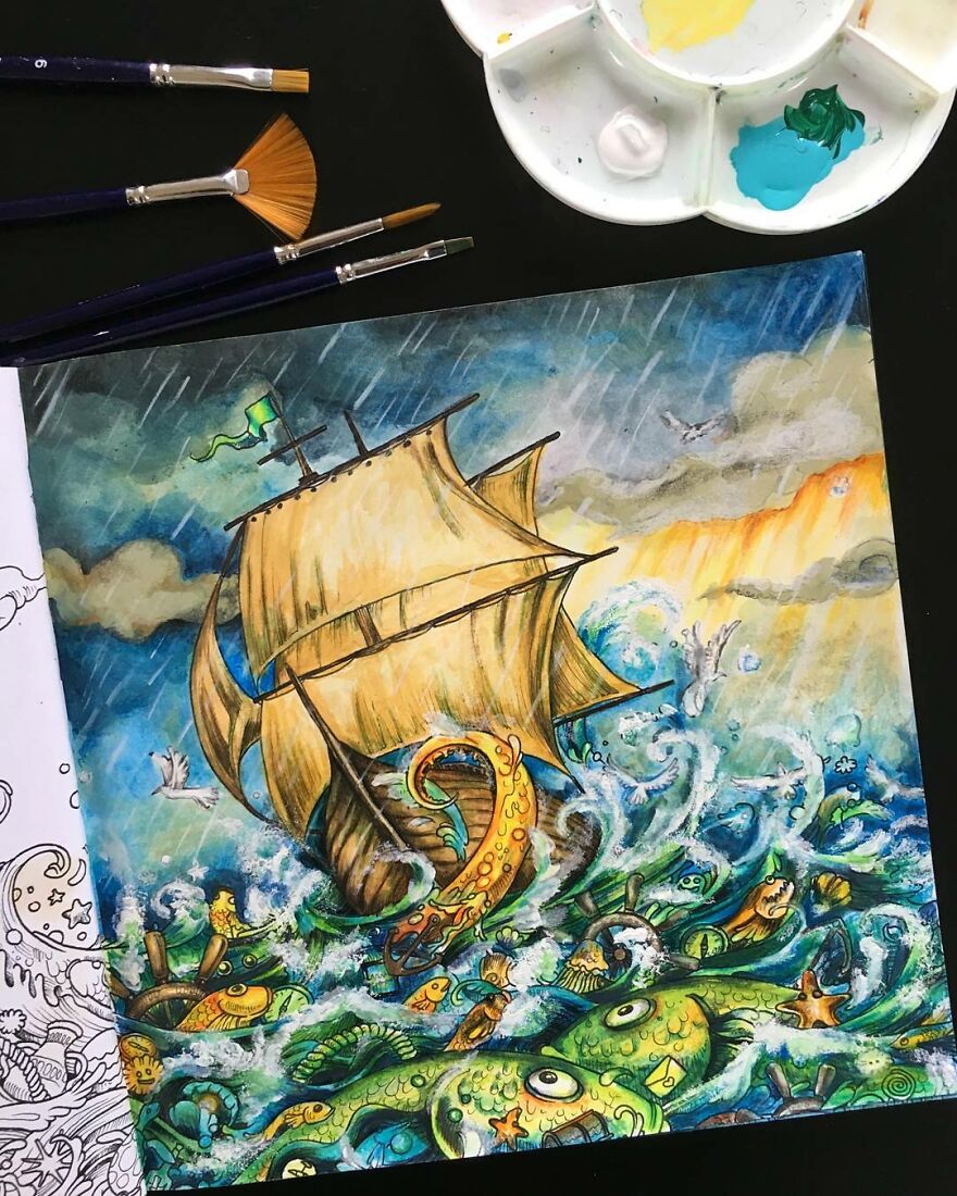 This Artist Patiently Paints Drawings, Turning Them Into Works Of Art