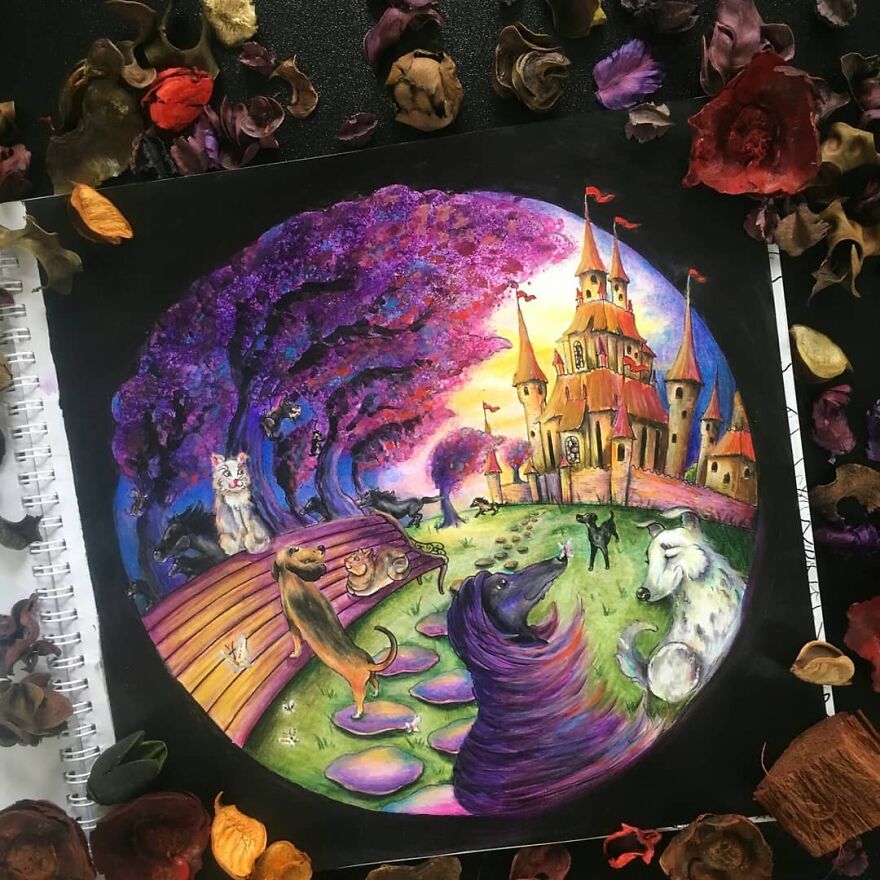 This Artist Patiently Paints Drawings, Turning Them Into Works Of Art