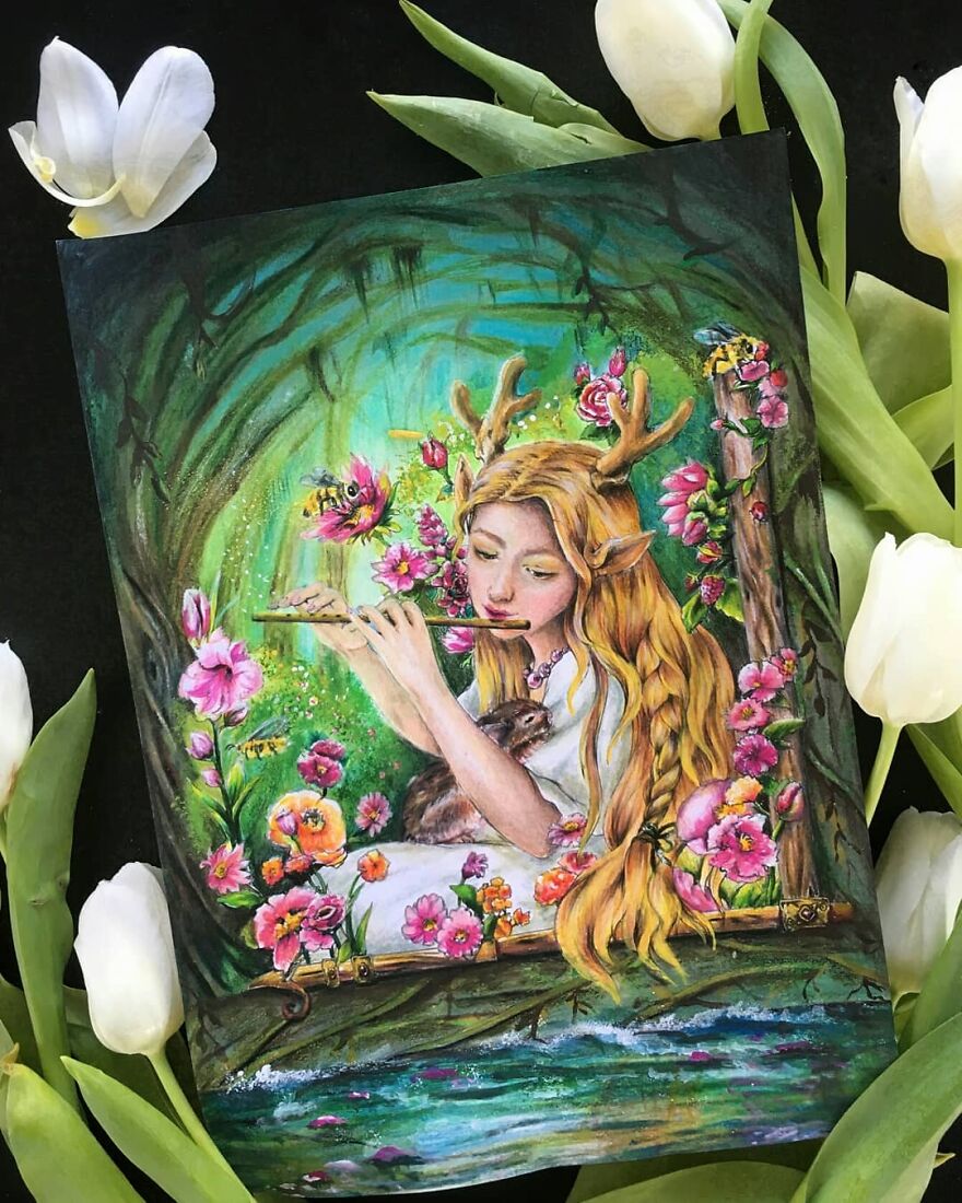 This Artist Patiently Paints Drawings, Turning Them Into Works Of Art