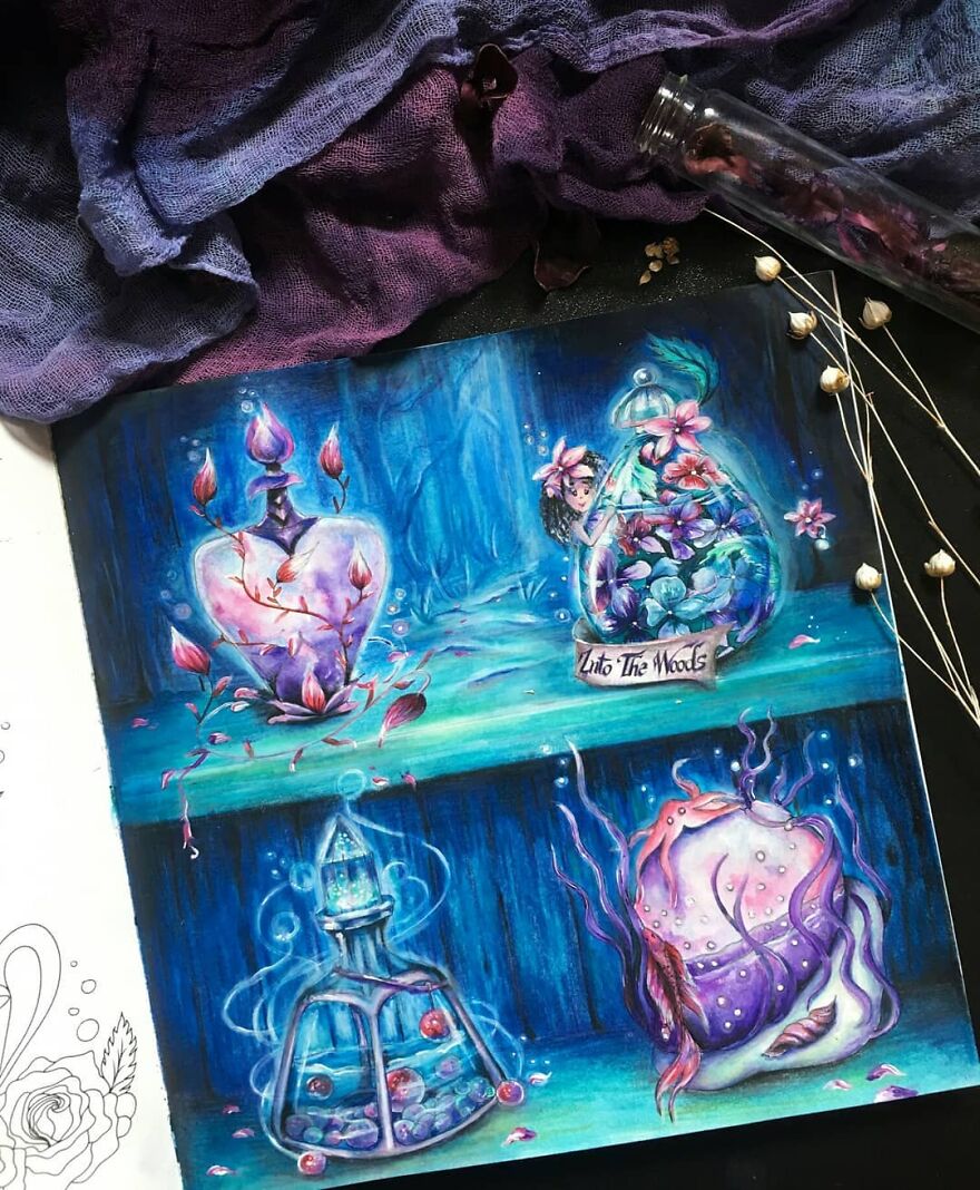 This Artist Patiently Paints Drawings, Turning Them Into Works Of Art