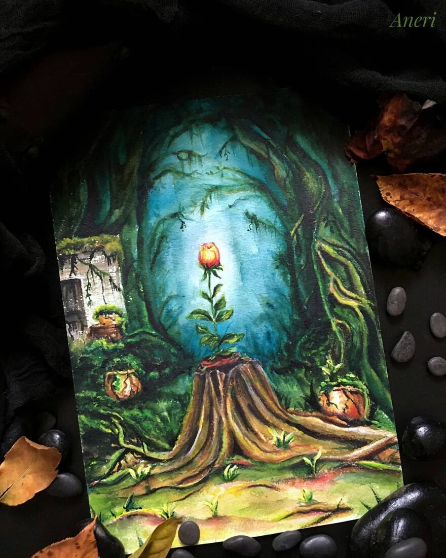 This Artist Patiently Paints Drawings, Turning Them Into Works Of Art