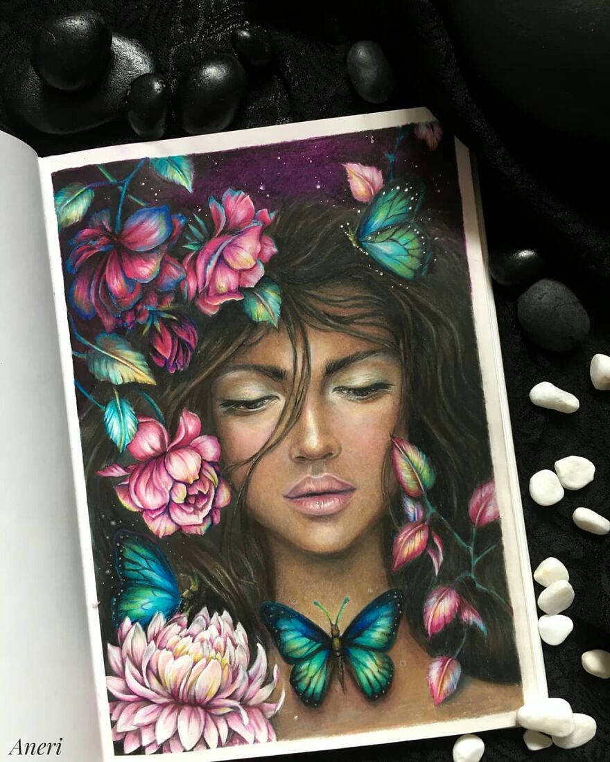 This Artist Patiently Paints Drawings, Turning Them Into Works Of Art