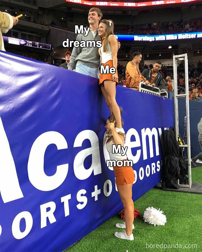 A funny work week meme showing a woman climbing up on another to reach a man labeled "My dreams."