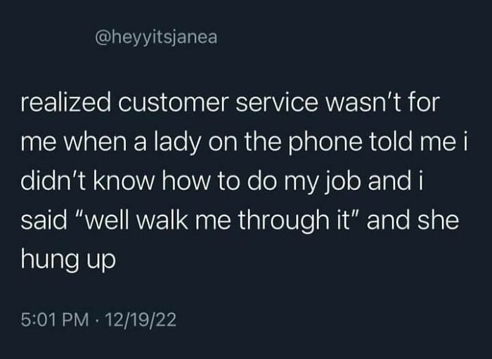 Text meme about a frustrating customer service call highlights a relatable work week humor scenario.