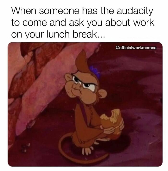 Cartoon monkey looking annoyed while holding a sandwich, capturing a relatable work week meme moment.
