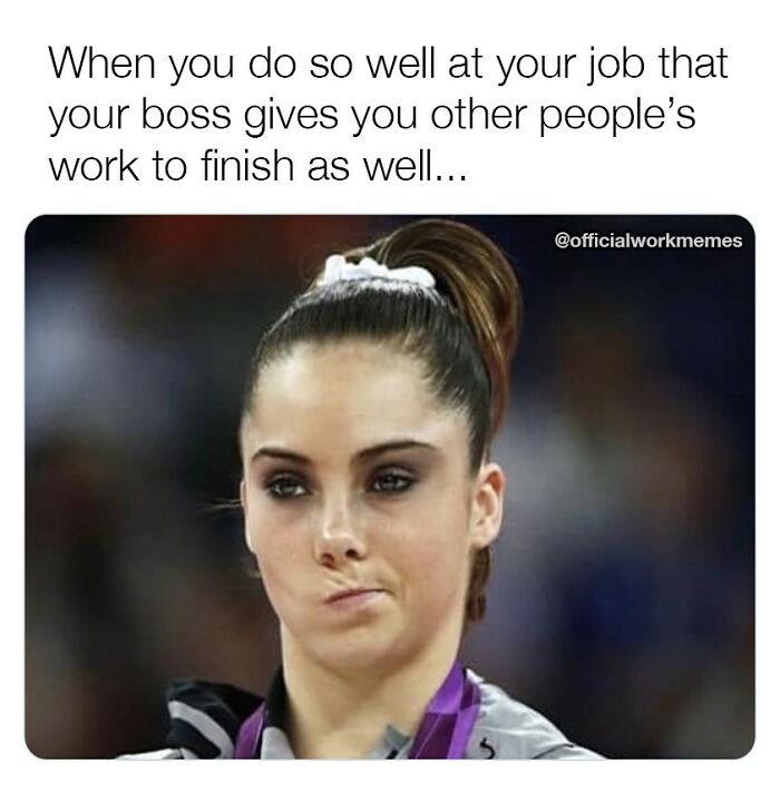 Woman making a sarcastic face, expressing frustration about extra work; a relatable work week meme.
