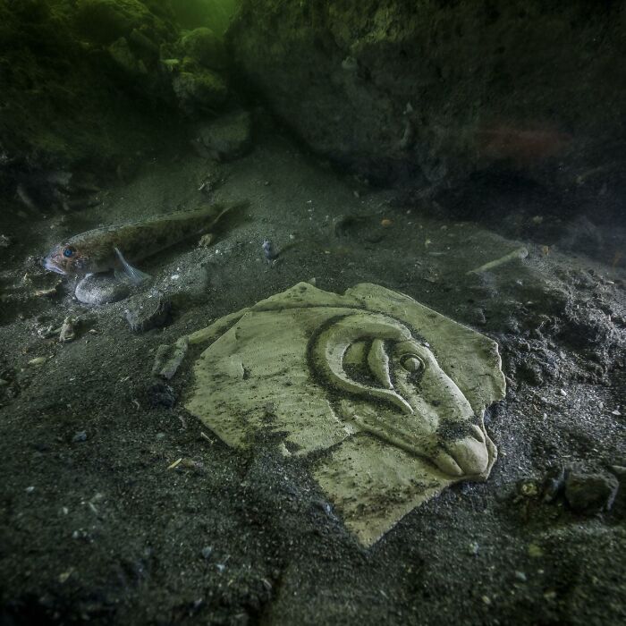 A Slab Engraved With The Ram-Headed God Amun-Re Under The, From The Ancient 'Lost City' Of Thonis-Heracleion, Which Lies 6.5 Kilometres Off Today’s Coastline About 150 Feet Underwater In The Mediterranean. 6th Century Bc. Now In The Maritime Museum, Alexandria