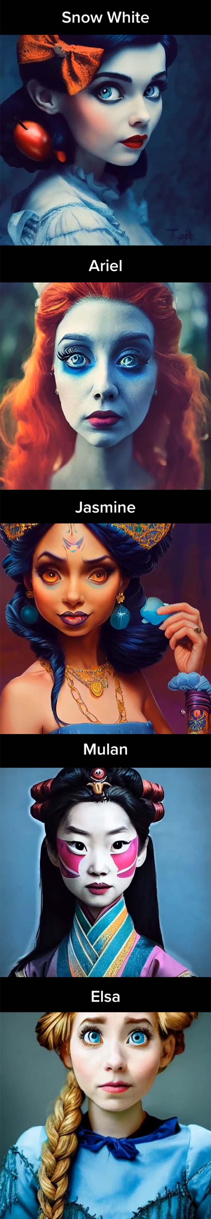 Asking AI To Show "Disney Princesses" In Tim Burton's Style