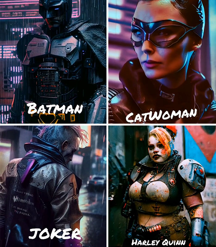 Asking AI To Show "Batman" Characters In Cyberpunk World