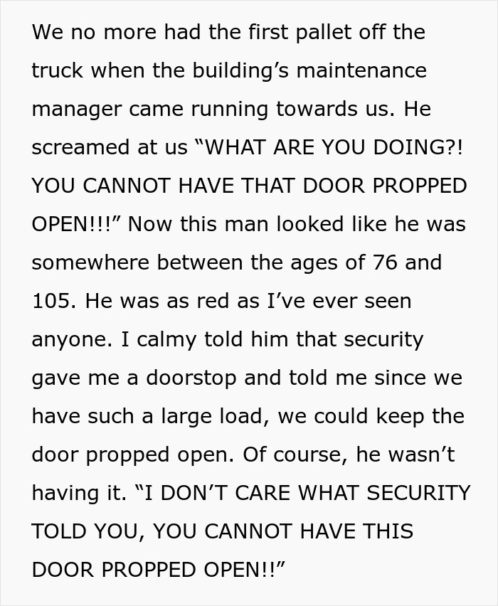 &ldquo;I Can&rsquo;t Prop The Door Open? Alrighty Then&rdquo;: Moving Company Employee Maliciously Complies With Maintenance Manager&rsquo;s Request