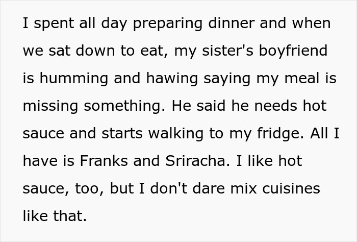 Guy Doesn't Allow Sister's BF To Ruin His Italian Dish With Asian Hot Sauce, Drama Ensues