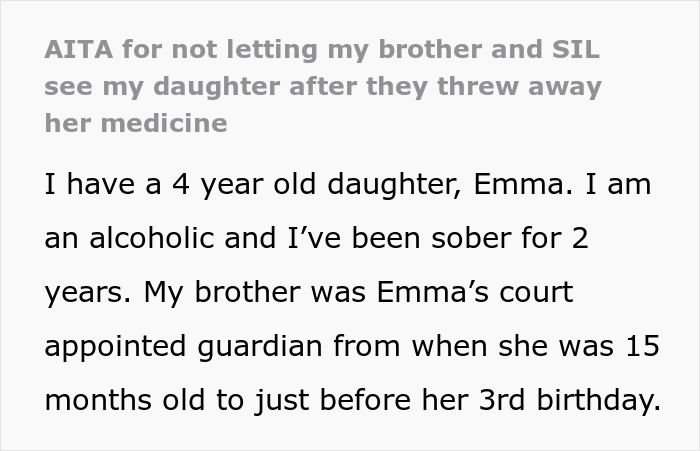 The Internet Backs This Mom Who Banned Her Brother And SIL From Seeing Her Daughter After They Threw Away Her Medicine