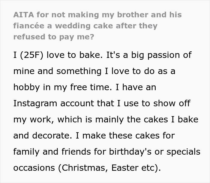 Brother Left Without Wedding Cake Because Sister Wouldn&rsquo;t Do It For Free After He Promised To Pay $400