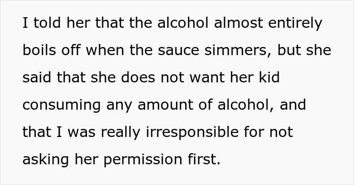 Mom Livid At Finding Out Colleague's Pasta Sauce Recipe Contained Wine As She Served It While Babysitting Her 8 Y.O. Kid Mom Livid At Finding Out Colleague's Pasta Sauce Recipe Contained Wine As She Served It While Babysitting Her 8 Y.O. Kid