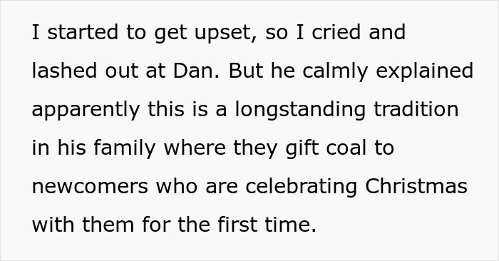 Person Goes To Celebrate Christmas With Fianc&eacute;'s Family For The First Time, Loses It After Getting 18 Pieces Of Coal As Gifts