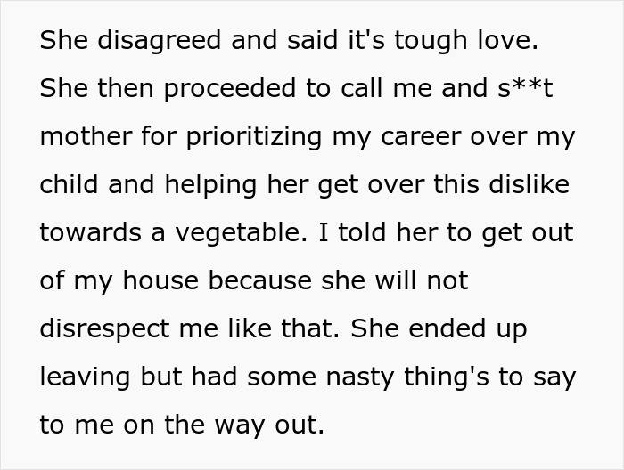 Woman Kicks MIL Out After Discovering She Starved Her Kid As She Kept Making Dinners Containing The One Thing She Hates The Most