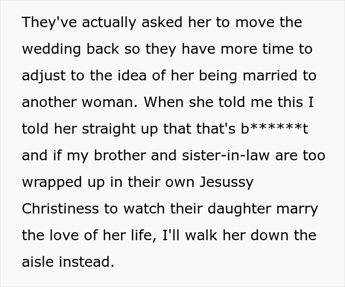 Man Offers To Walk His Lesbian Niece Down The Aisle At Her Wedding Instead Of Her Homophobe Father, Gets Called A Jerk