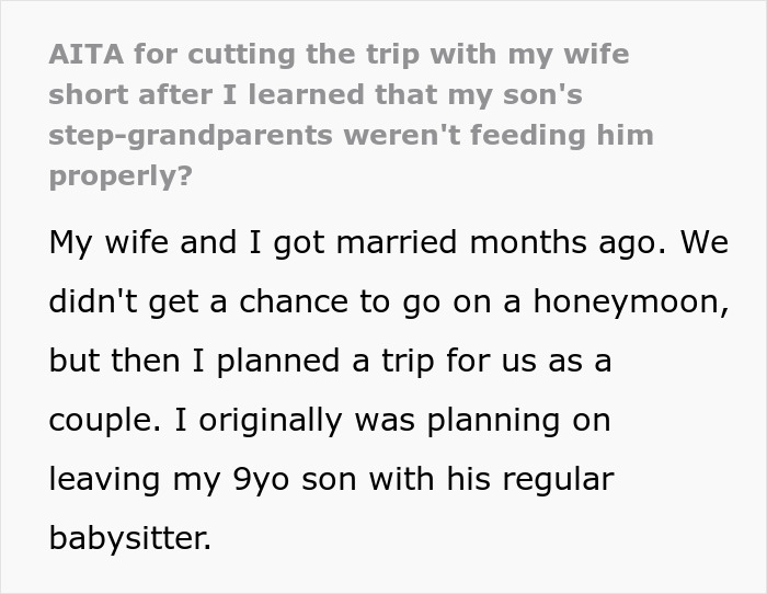 Man Cuts Honeymoon Short After Finding Out That His In-Laws Were Only Feeding His 9 Y.O. Snacks, Gets Blasted By Wife For &ldquo;Always Ruining Things&rdquo;