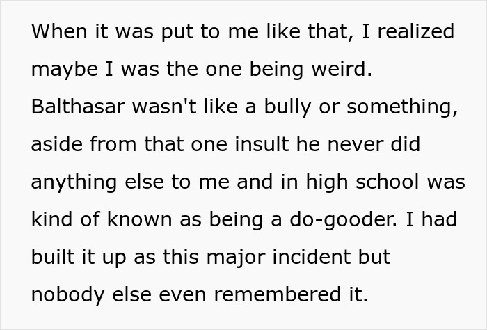 Person Shares How They Held A Grudge Against A Bully For Calling Them "Carrot Boy" Only To Embarrass Themself 29 Years Later At A Class Reunion